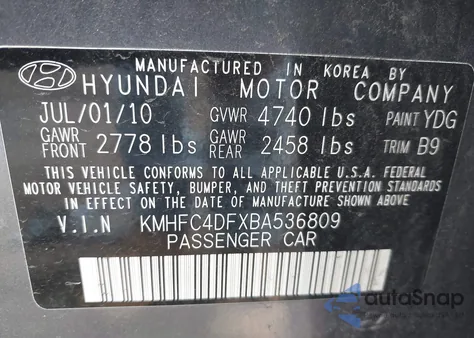 2011 Hyundai Azera Limited из США, поврежденный, VIN KMHFC4DFXBA536809